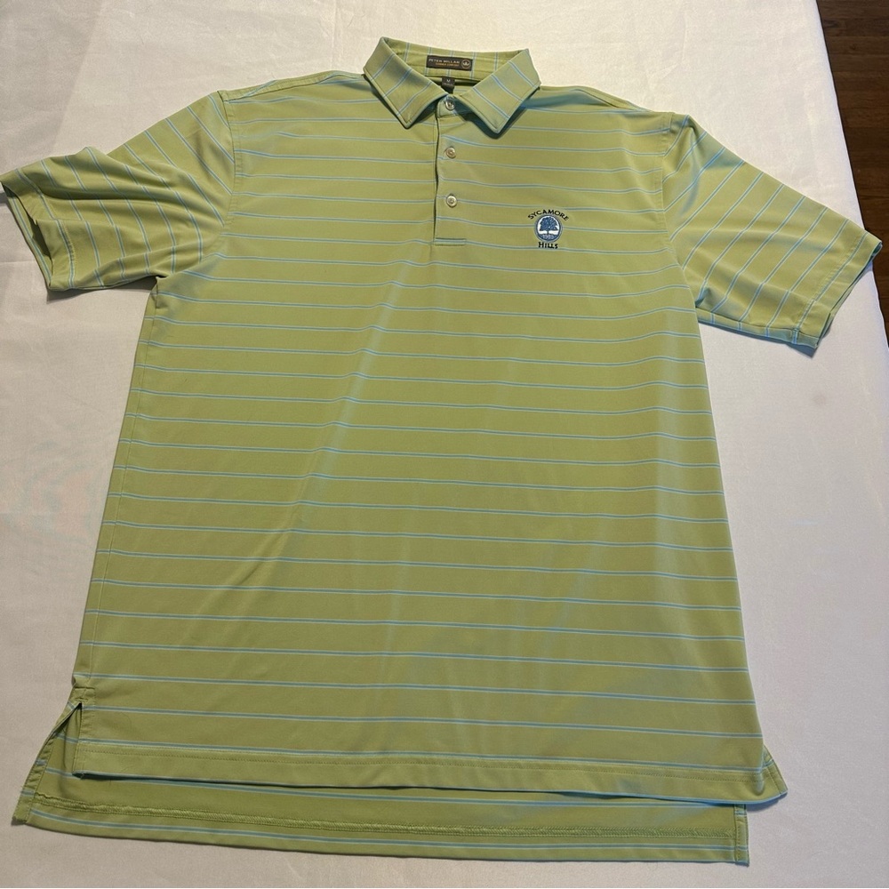 Peter Millar summer comfort Men's Light Green Striped Golf Polo